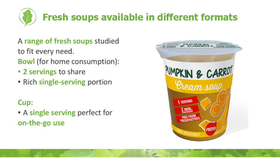 Fresh soups available in different formats La linea verde
